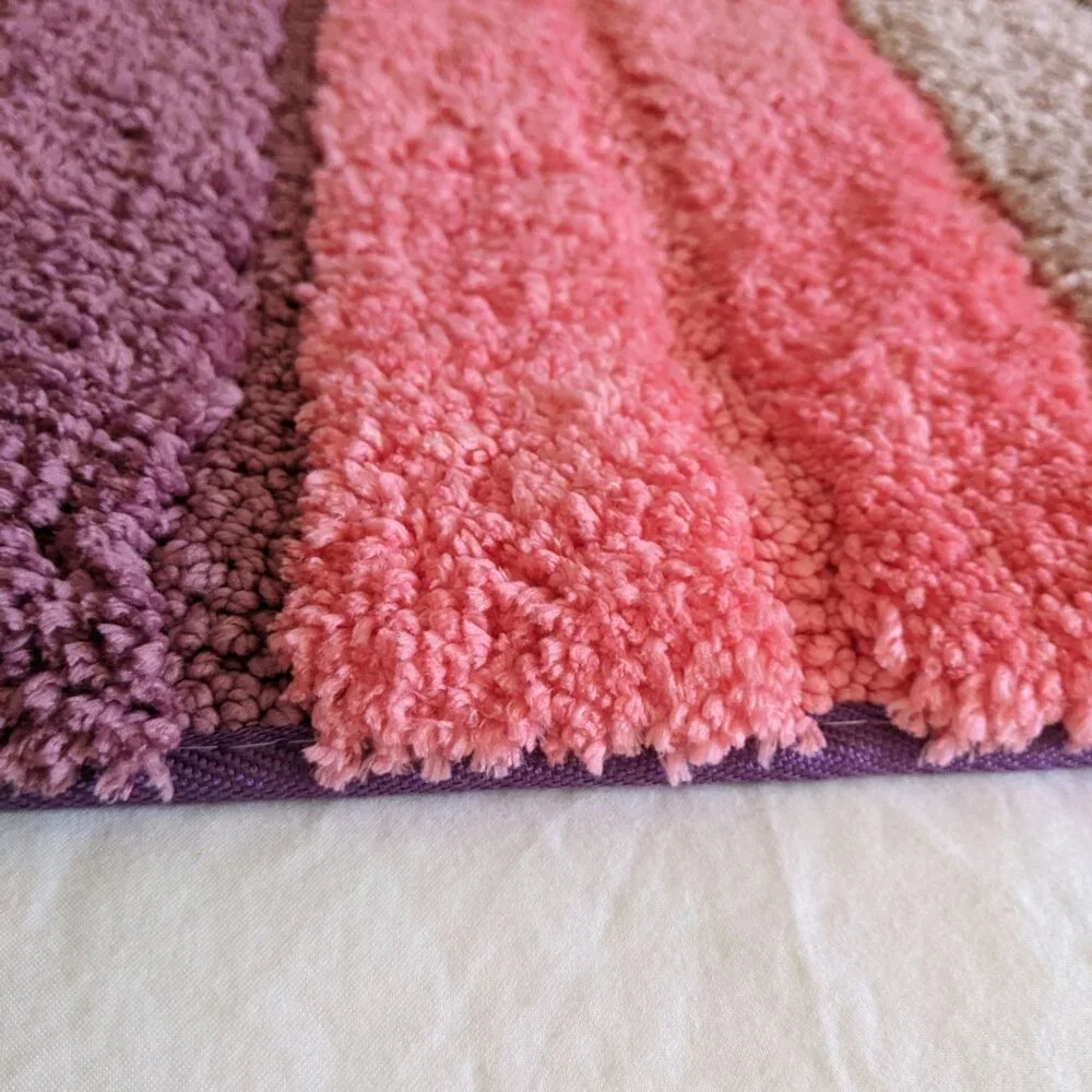 Pink Striped Bath Mat, Fluffy Pink Rug, Non-slip, 32x20in